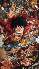 Straw-hatted hero charges upward through chaotic battle storm