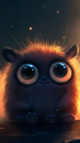 Furry blue creature with large eyes in soft rim lighting.