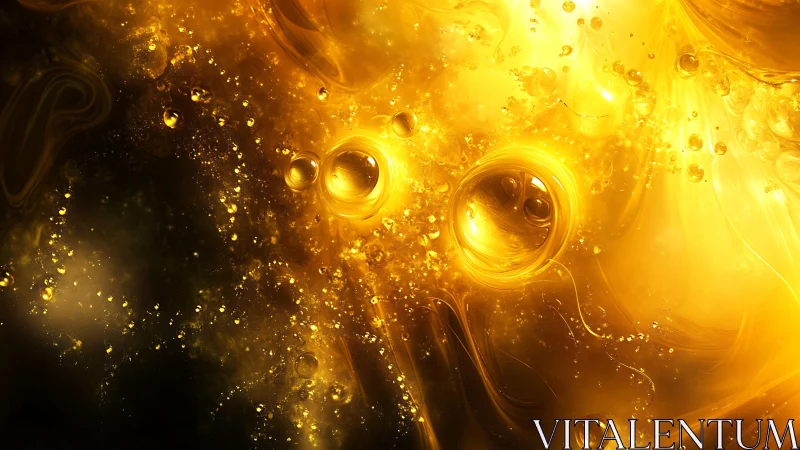 Abstract golden bubbles in vibrant glowing liquid art style.