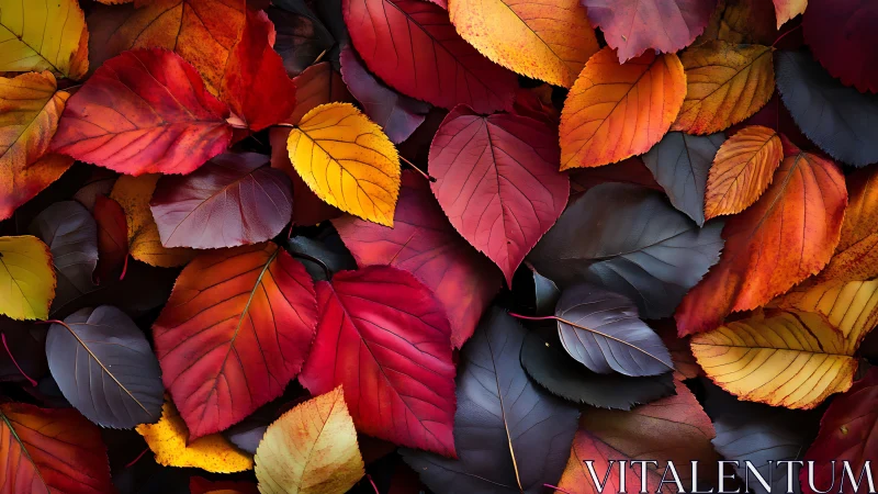Layered autumn leaves glow in rich jewel-toned colors.