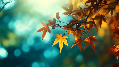 Backlit maple leaves form warm&ndash;cool chromatic contrast study