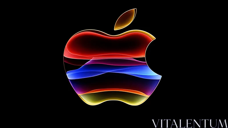 Vibrant Rainbow Apple Logo in Neon Glow Against Black