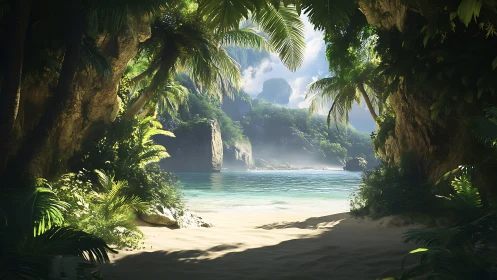 Hidden Tropical Paradise. Cave Entrance Reveals Pristine Beach.