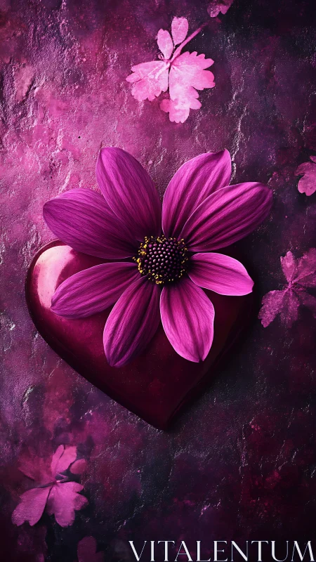 Cosmea flower specimen with heart form arrangement on textured magenta background.