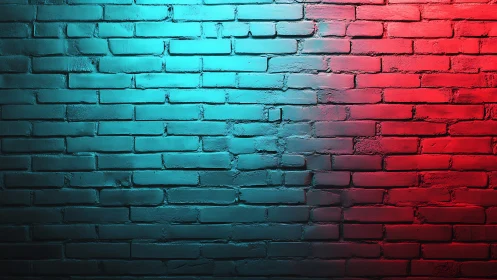 Brick wall displays dual cyan and red colored lighting