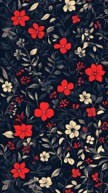 Vibrant Floral Pattern Against Dark Navy Background.