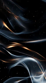Stellar silk waves glide through deep black cosmic void.