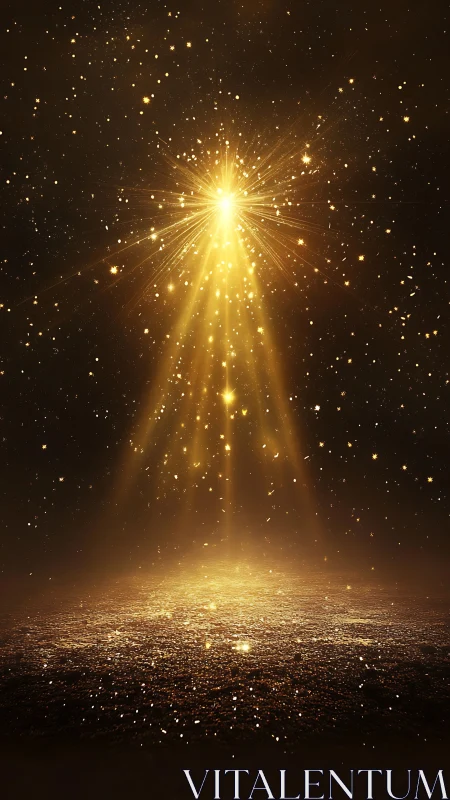 Radiant golden starburst casting light over glittering ground.