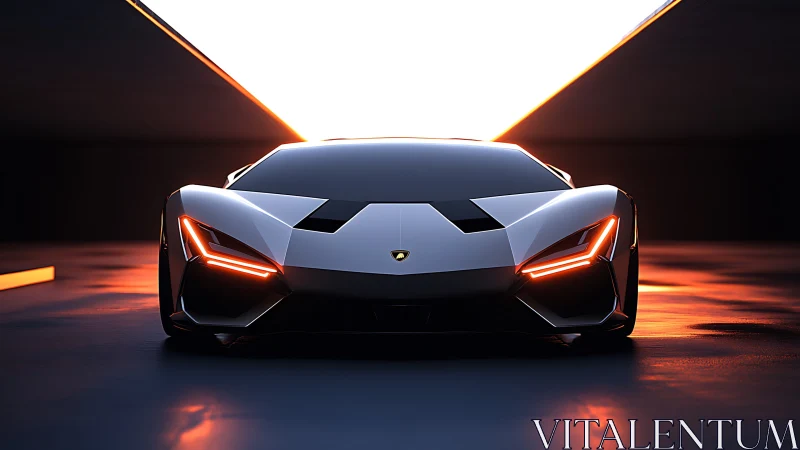 Futuristic silver supercar under dramatic tunnel light.