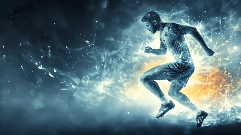 Explosive soccer sprint ignites dynamic energy burst.