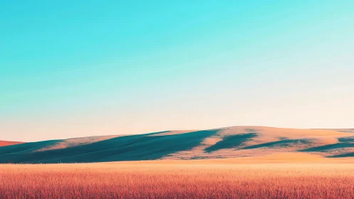 Golden hills roll beneath a tranquil pastel sky at dusk