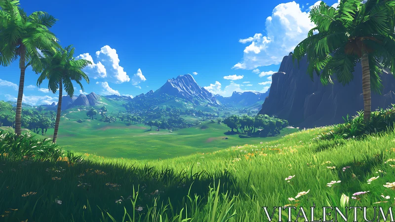 Digital rendering depicts a wide tropical valley landscape