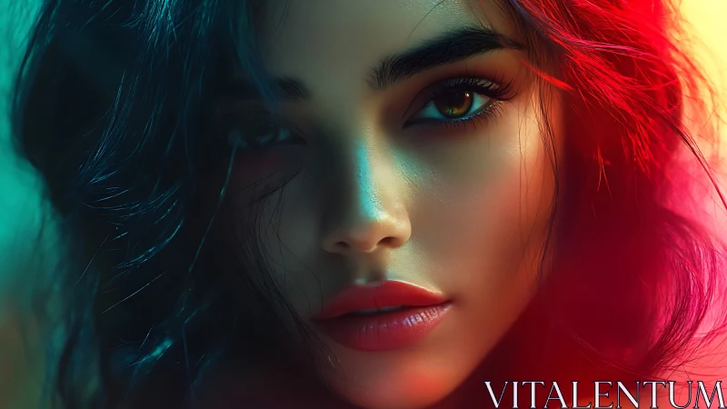 Neon-lit digital portrait with intense cinematic gaze.