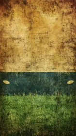 Grunge textured field with horizontal bands and foliage shapes.