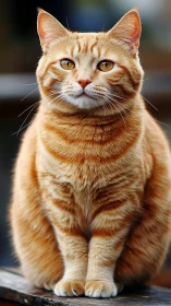 Orange Tabby Cat with Golden Eyes Sits Alert.