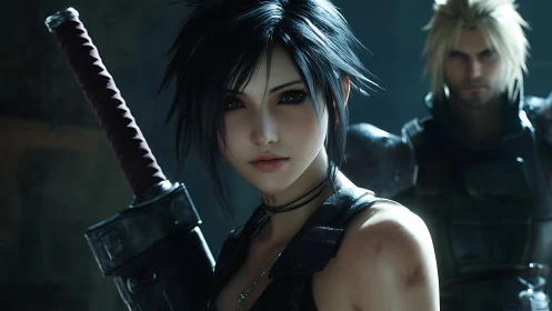 Fearless warrior duo framed in soft, cinematic light.