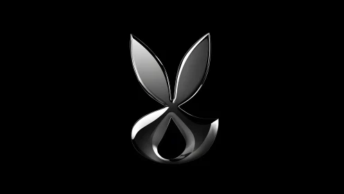 Sleek metallic bunny silhouette on black background, modern style.