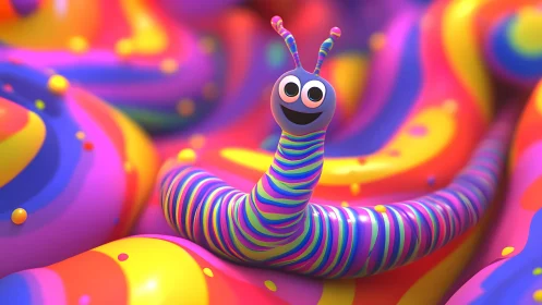 Smiling Cartoon Caterpillar in Vibrant Psychedelic Colors.
