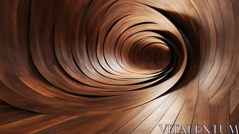 Curving wooden tunnel that twists into a gentle warm vortex.