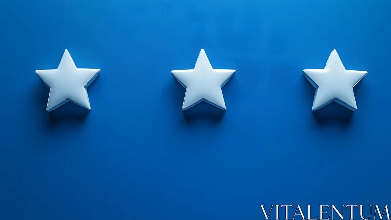 Three white 3D stars on blue background, minimalist style.