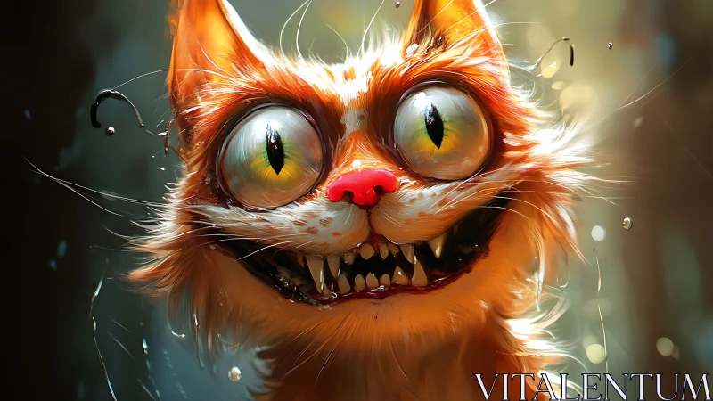 Wild-eyed ginger mischief cat drenched in gleeful madness.