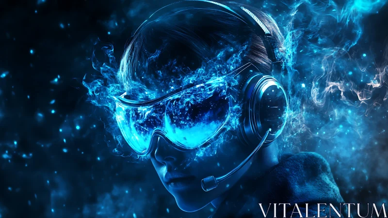 Neon dream pilot surfing electric data storms in VR blue.