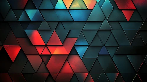 Geometric Abstract Art With Vibrant Red and Blue Triangle Pattern.