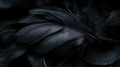 Low-key macro study of layered black bird feather texture.