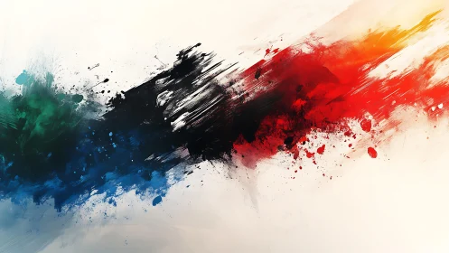 Dynamic abstract paint splatter with vibrant colors on white.