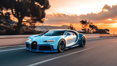 Sunset-slick hypercar slices the coastal highway horizon