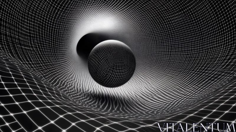 Abstract visualization of gravity with spheres and warped grid.