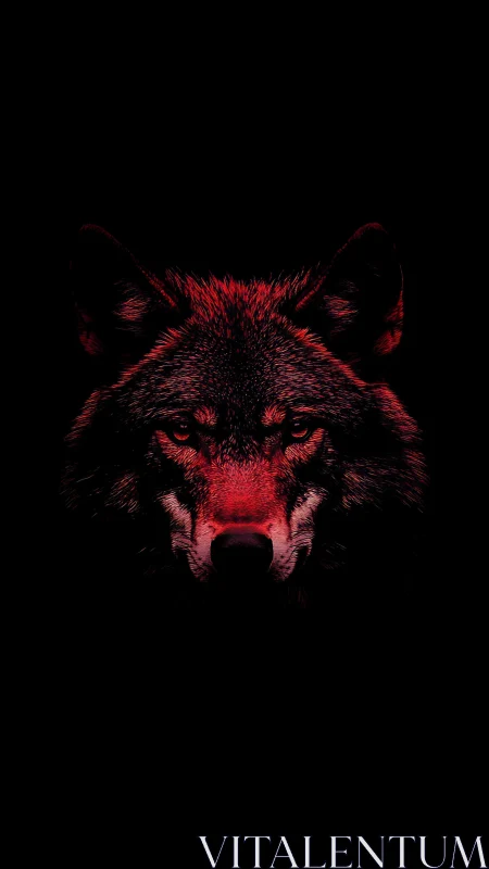 Scarlet midnight wolf staring from the electric dark.