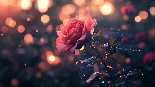 Luminescent Rose with Bokeh: Digital Fantasy Bloom.