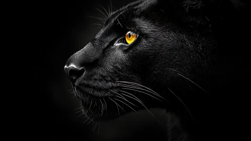 Black Panther Profile: High-Contrast Nocturnal Portrait with Luminous Amber Eyes