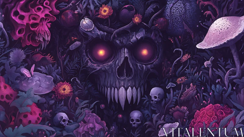 Skullbloom jungle where eerie neon flora guard the void.