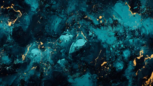 Abstract teal and gold marble texture, modern fluid art painting.