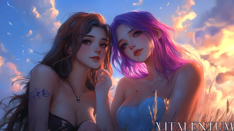 Sunset softness with two dreamy friends in glowing light.