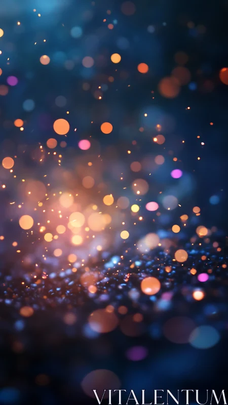 Glowing bokeh particles drift through deep cosmic haze.