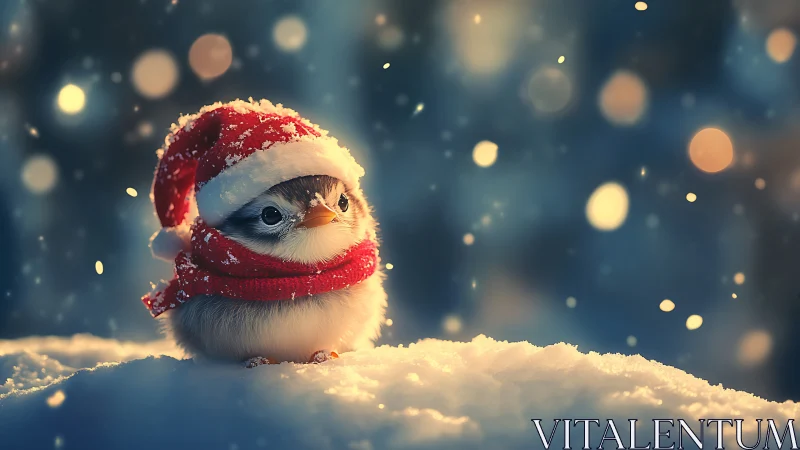 Photorealistic winter chick portrait with festive attire.