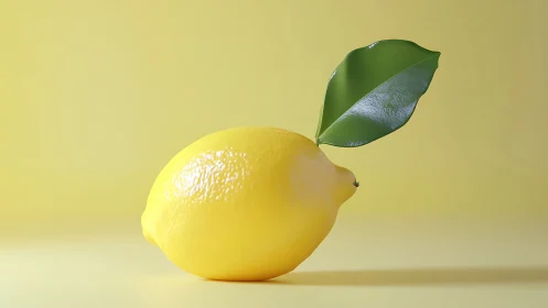 Isolated lemon specimen with glossy leaf under uniform light.