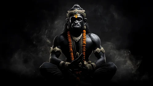 Mythic simian yogi rendered in dramatic low‑key lighting