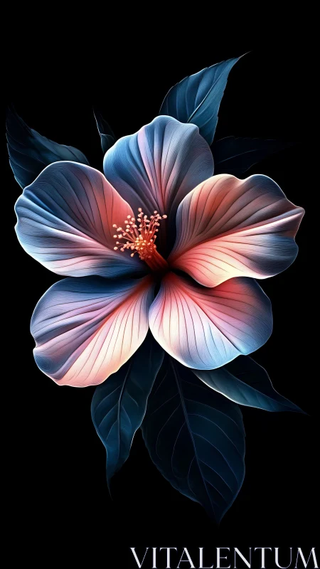 Luminous Hibiscus Bloom in Ethereal Blue and Pink