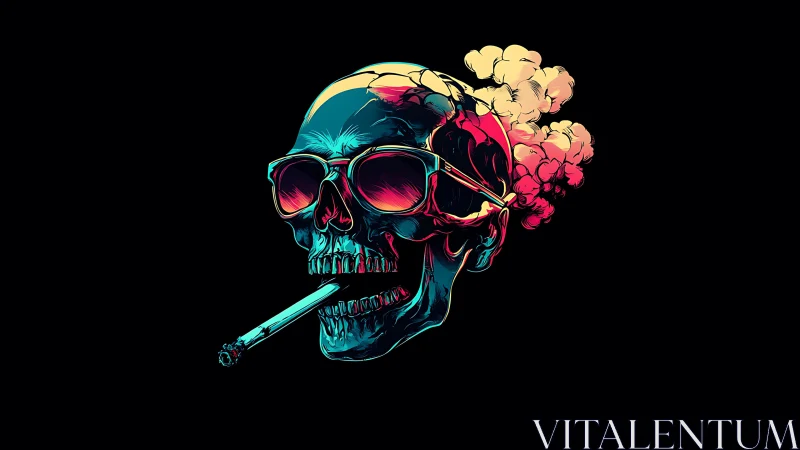 Electric neon skull in shades enjoys a rebellious smoke