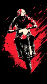 Motorcyclist illustration with red splatter background.