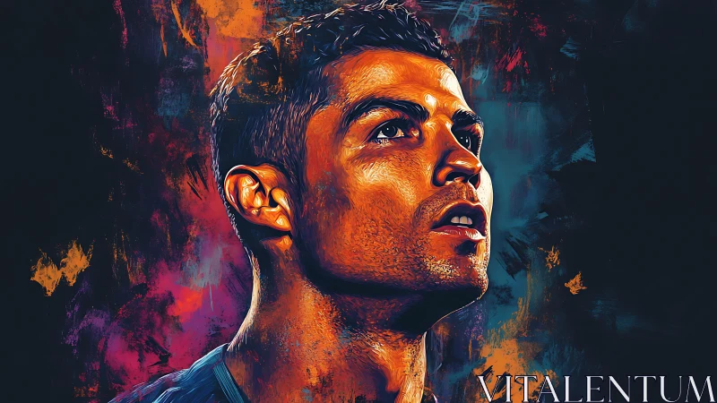 Floodlit striker in molten color storm of ambition.