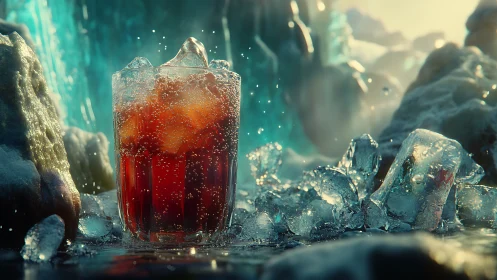 Icy Refreshment: A Cool Drink in a Frost-Covered World.