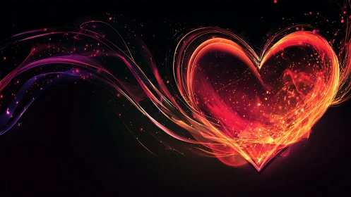 Neon Heart Energy Burst. Digital Light Sculpture.