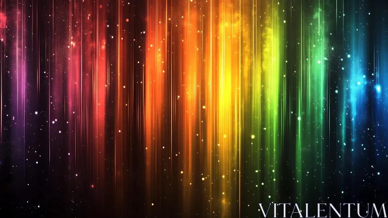 Vibrant vertical light streaks in rainbow spectrum, abstract digital art.