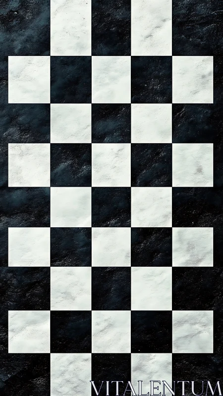 Checkered stone corridor stretches into quiet, textured stillness