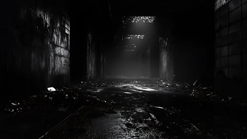 Mysterious tunnel glows softly where distant light seeps in